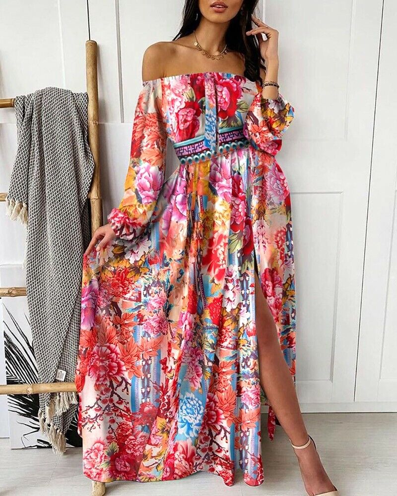 Robe de cocktail maxi à épaules dénudées pour femmes – Yutke
