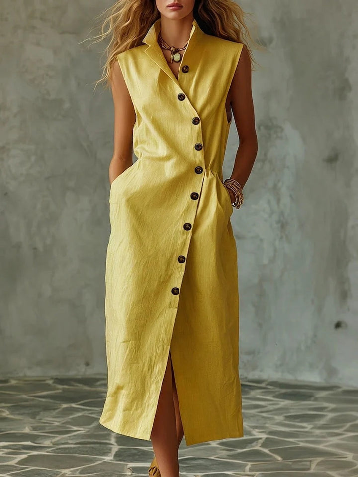 Braelyn - Robe décontractée ample sans manches à col montant et boutons