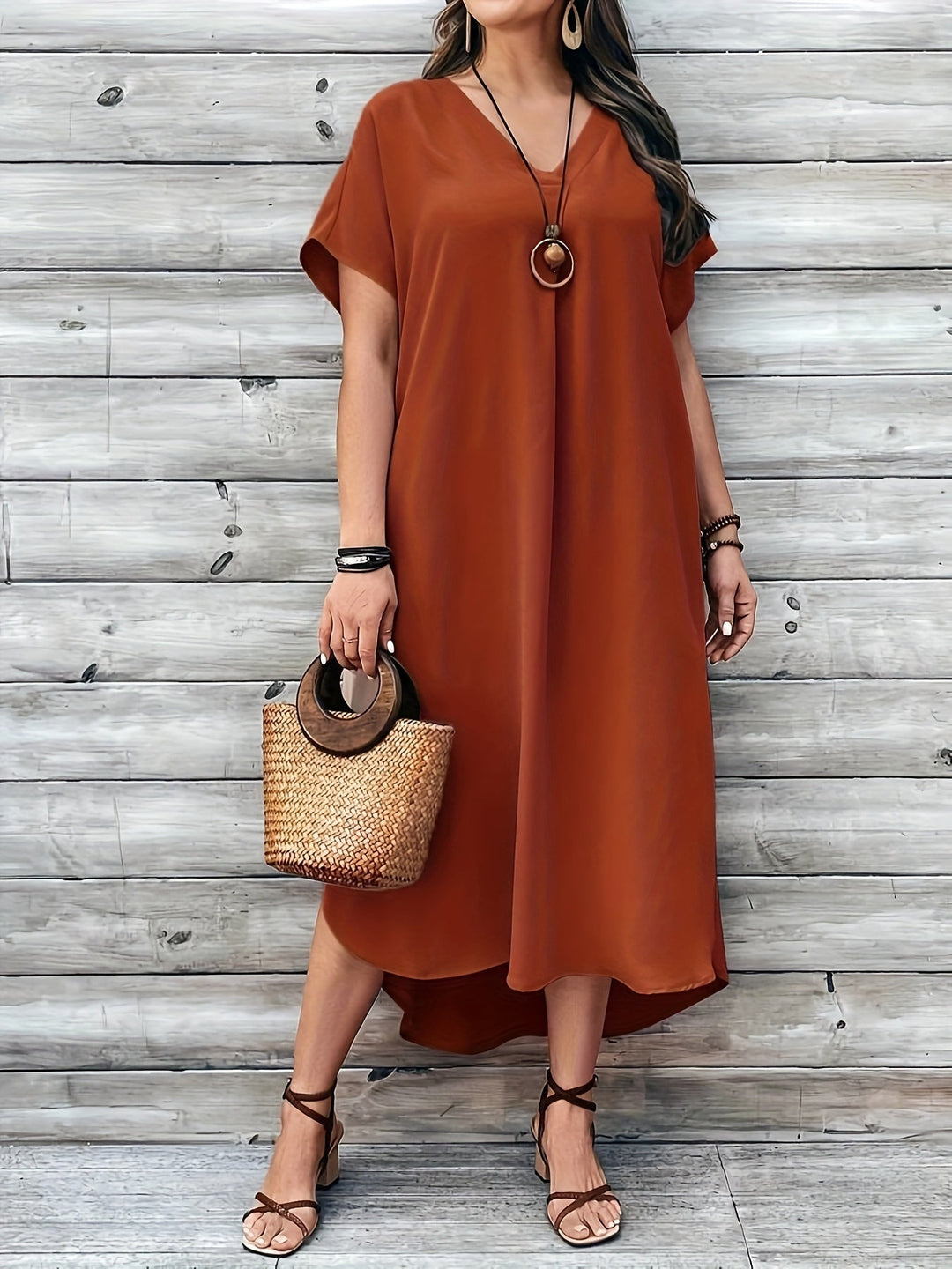 Viridia - Robe maxi décontractée ample à col en V