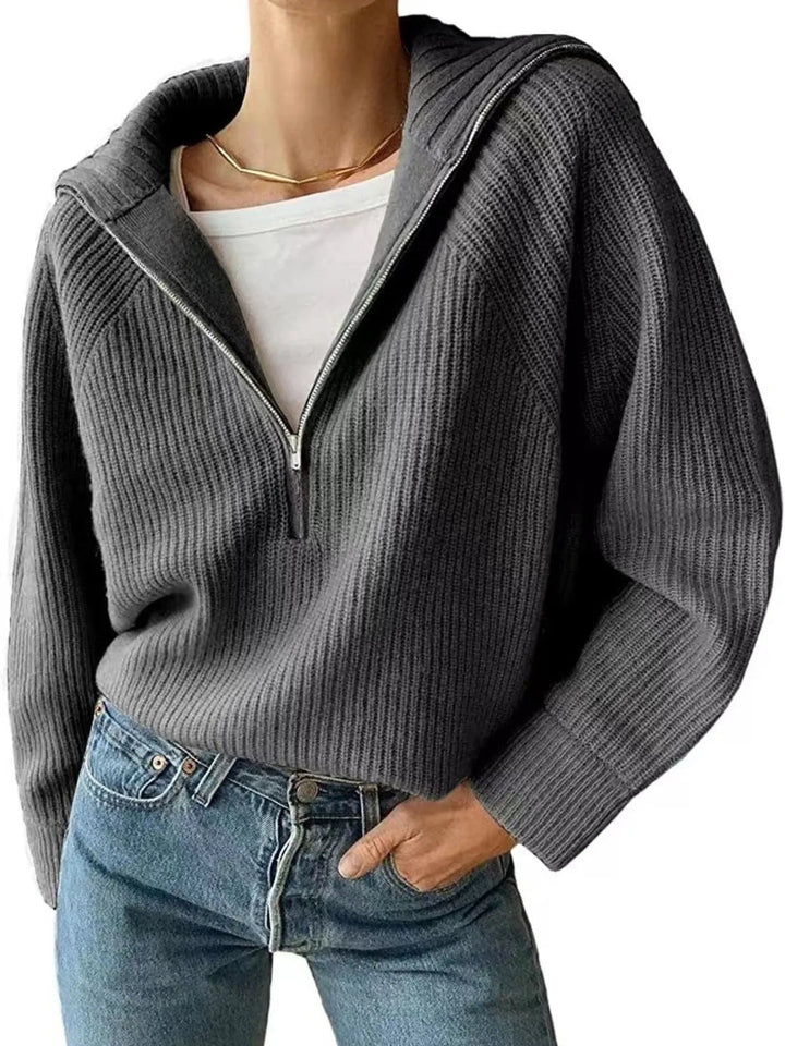 Edessa - Pull casual à demi-zip et manches longues en maille ample