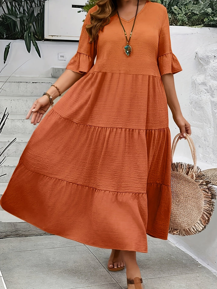 Zia - Robe maxi décontractée ample à manches mi-longues avec volants