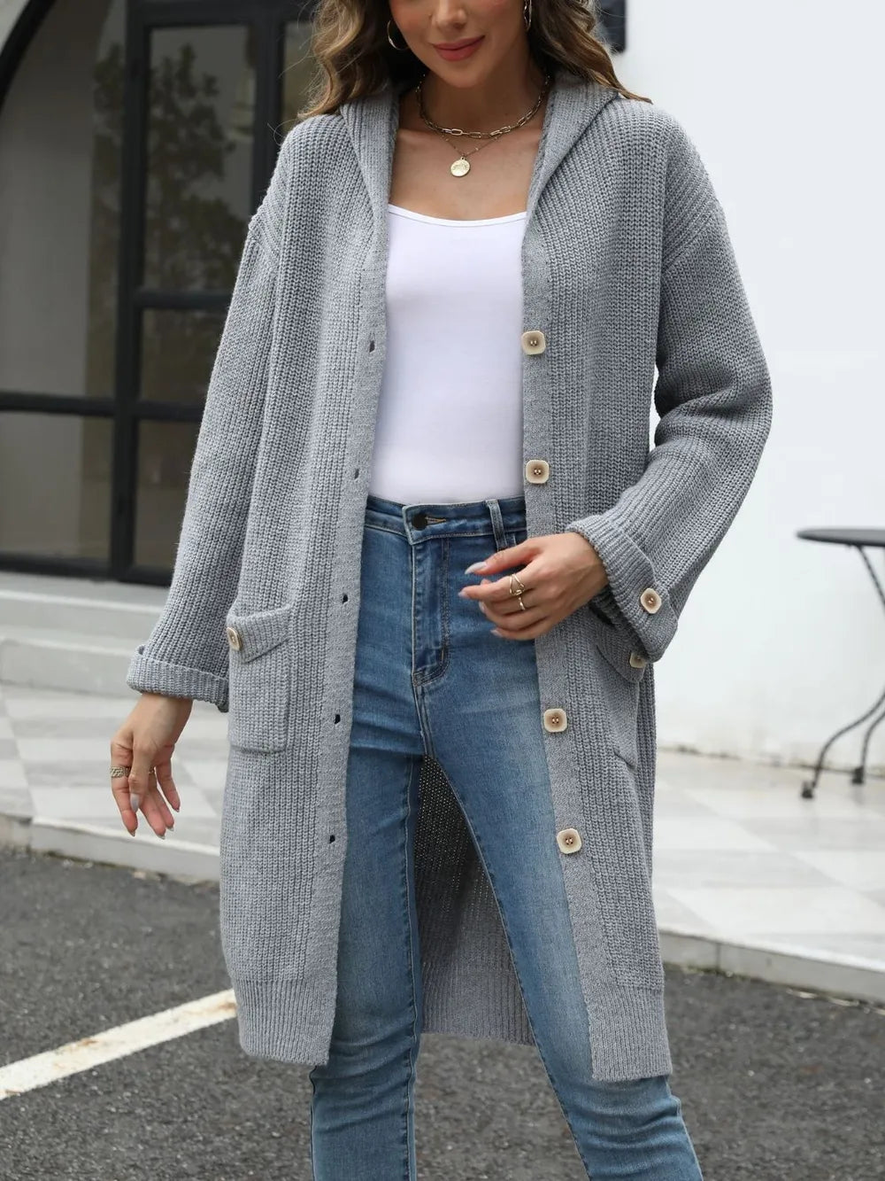 Cherie - Cardigan à capuche ample et élégant à boutons