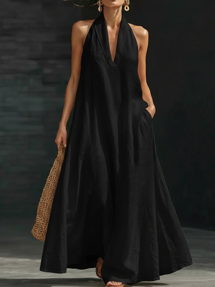 Leonora - Robe longue élégante ample à col halter et col V