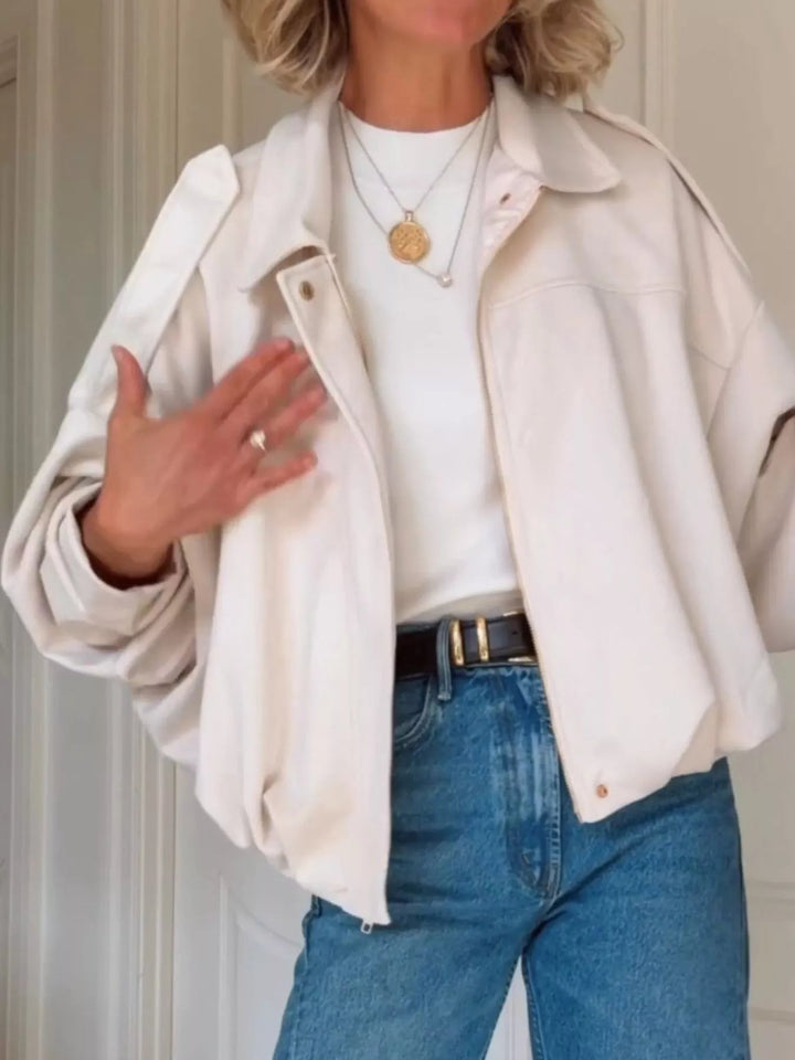 Hattie - Veste zippée effet daim à épaules tombantes