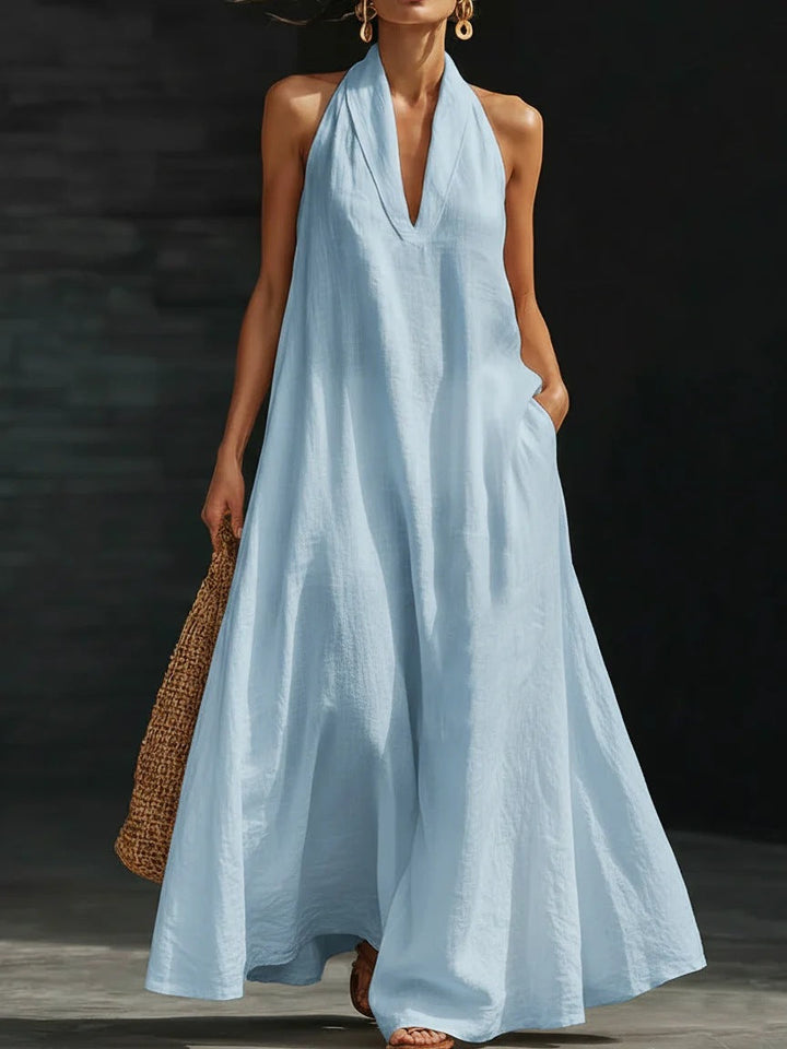 Leonora - Robe longue élégante ample à col halter et col V