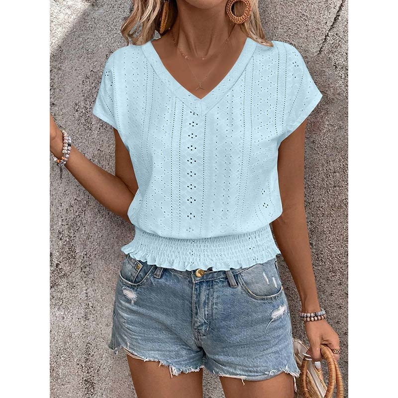 Zoella - Blouse décontractée à col V manches courtes avec détails ajourés