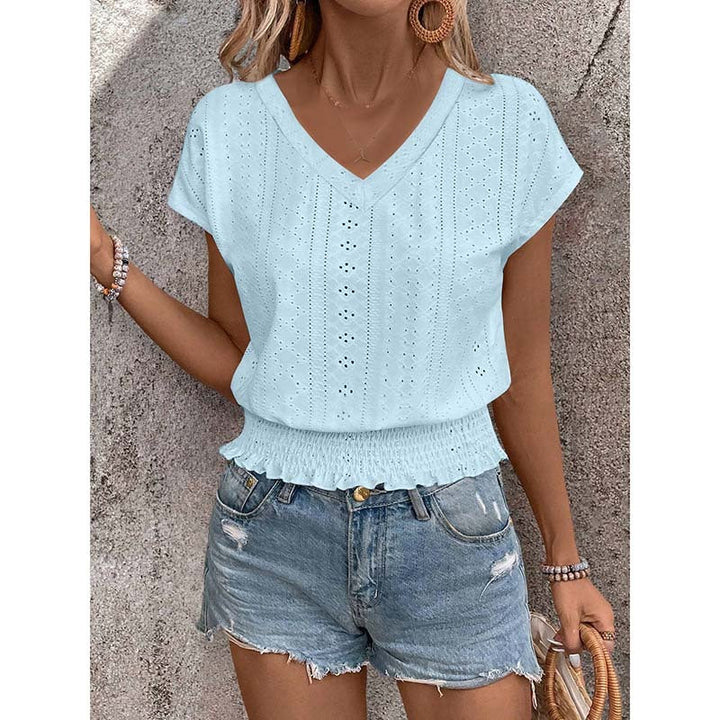 Zoella - Blouse décontractée à col V manches courtes avec détails ajourés