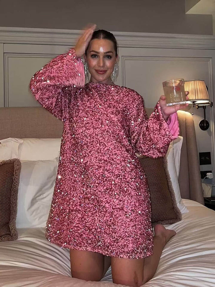 Janice | robe à paillettes avec nœud et fermeture à nœud