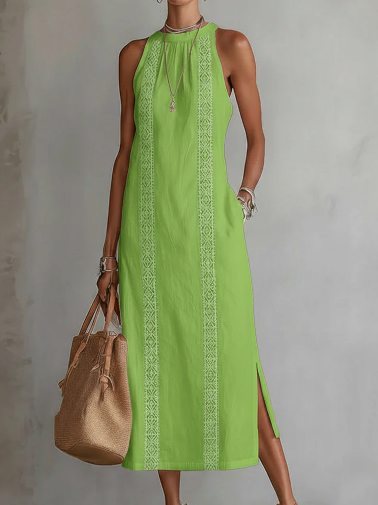 Shireen - Robe élégante sans manches à col halter avec patchwork en dentelle