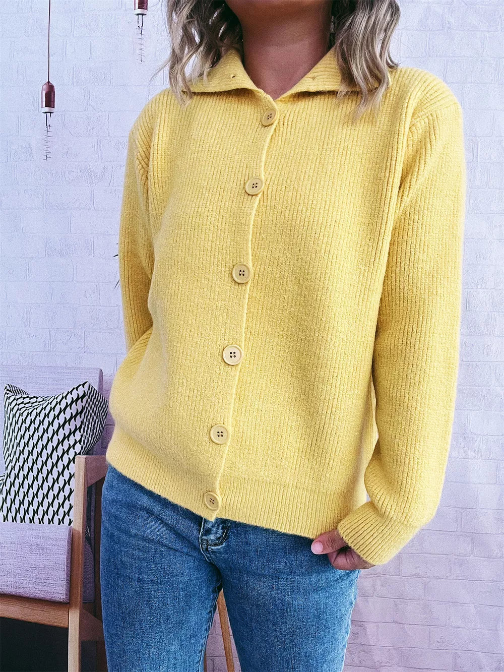 Natalina - Cardigan décontracté en maille côtelée boutonné