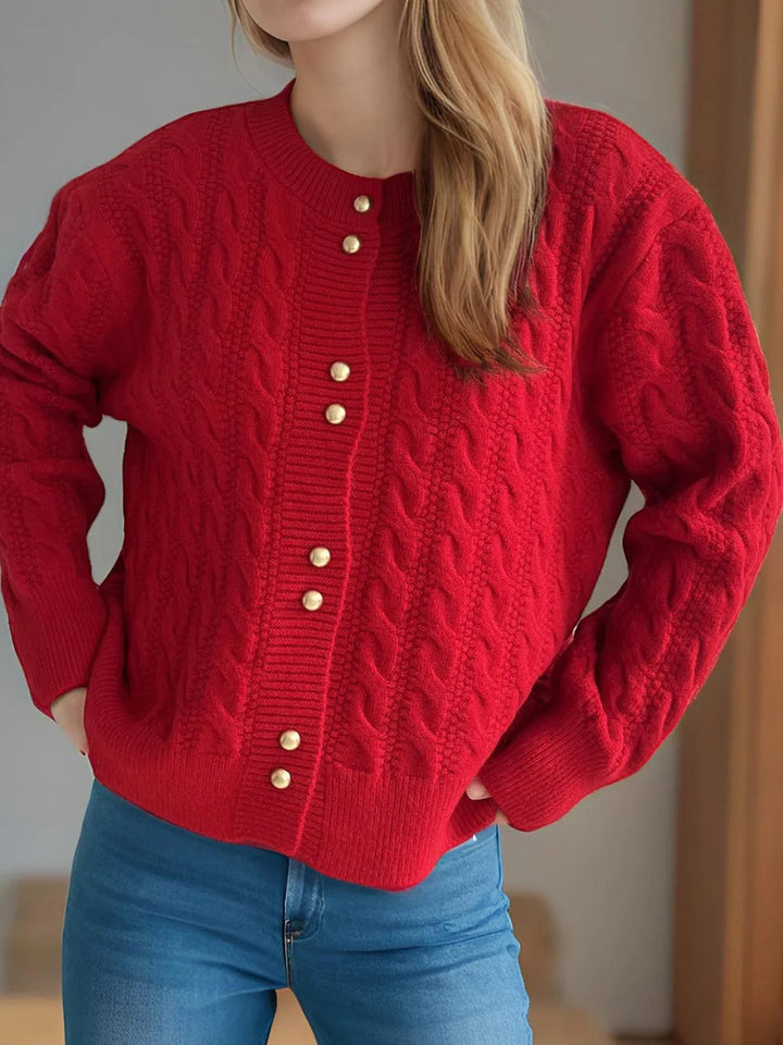 Natalya - Cardigan ample en maille torsadée col rond manches longues