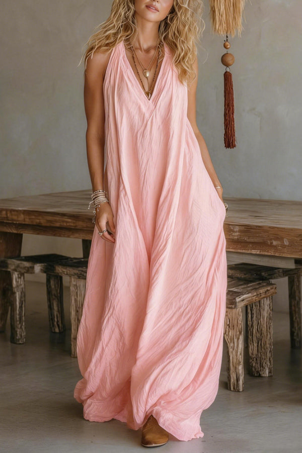 Lianna - Robe longue ample sans manches à col en V