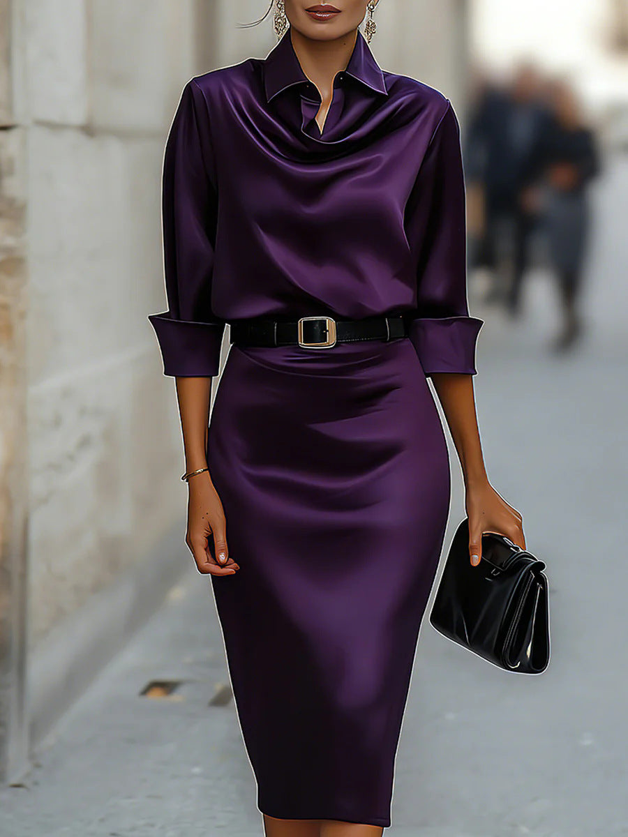 Verosha - Robe midi élégante en satin à manches longues