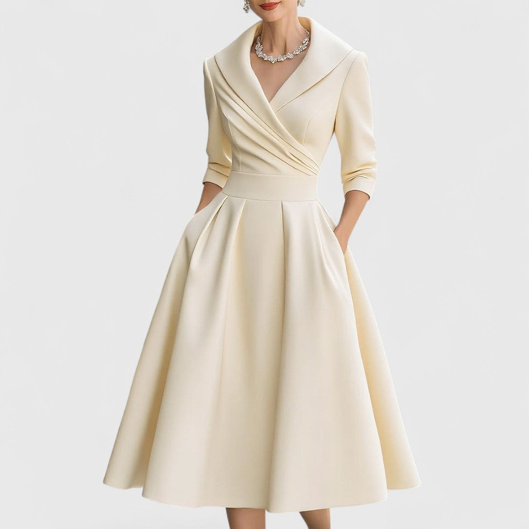 Xylaine - Robe midi élégante flatteuse à manches mi-longues