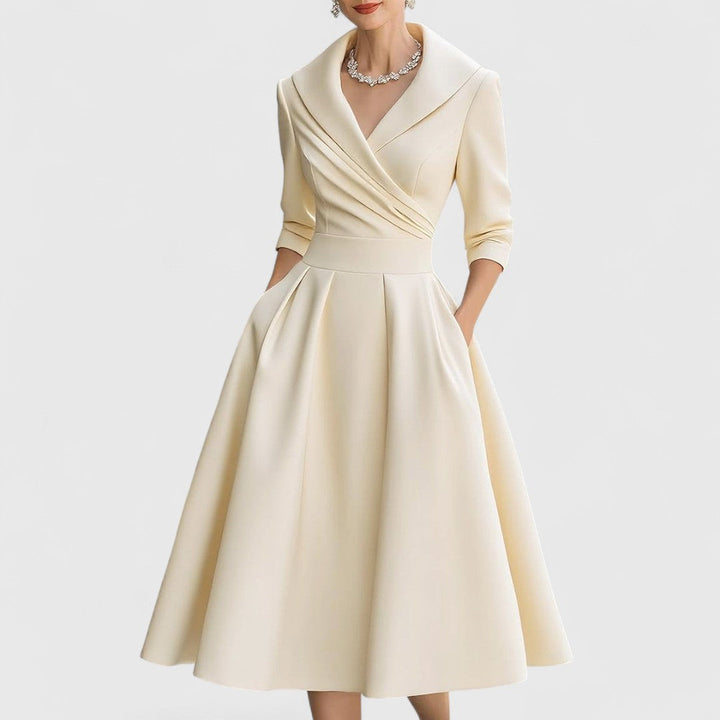 Xylaine - Robe midi élégante flatteuse à manches mi-longues