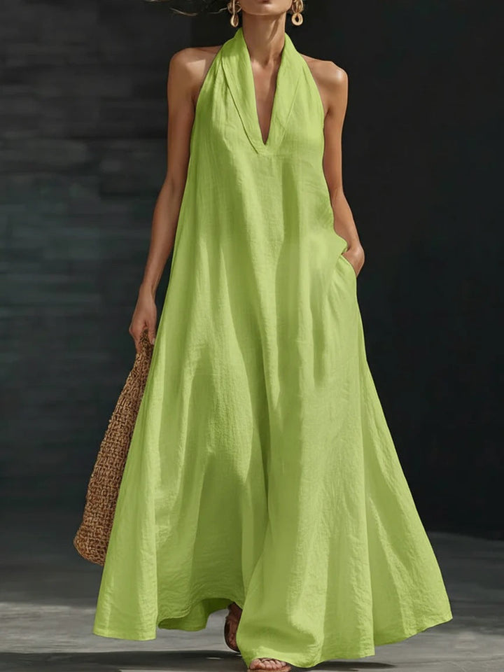 Leonora - Robe longue élégante ample à col halter et col V