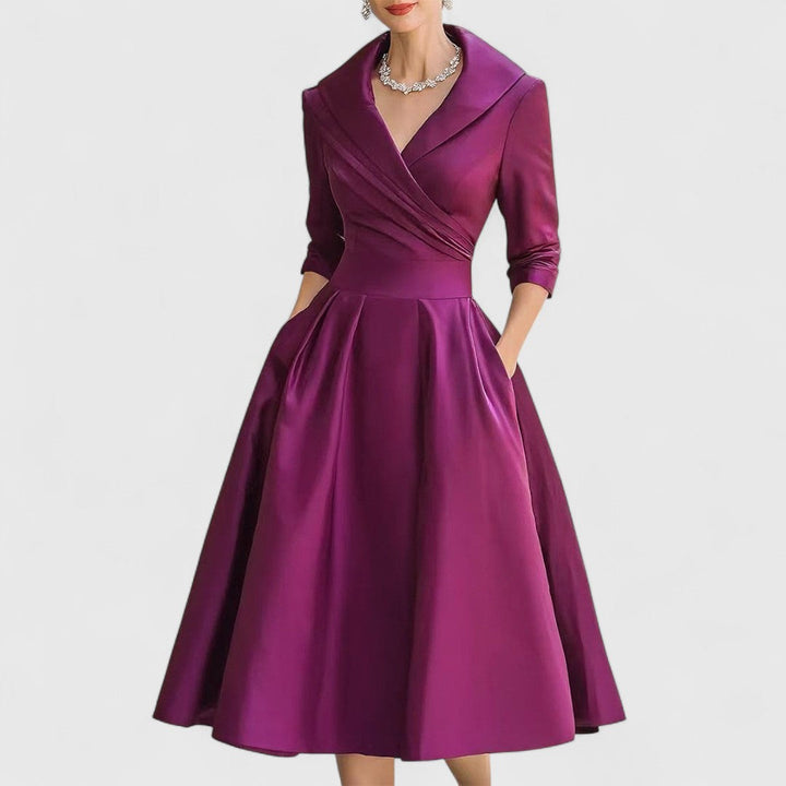 Xylaine - Robe midi élégante flatteuse à manches mi-longues