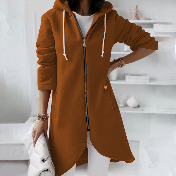 Darlene - Veste longue élégante à capuche avec fermeture zippée