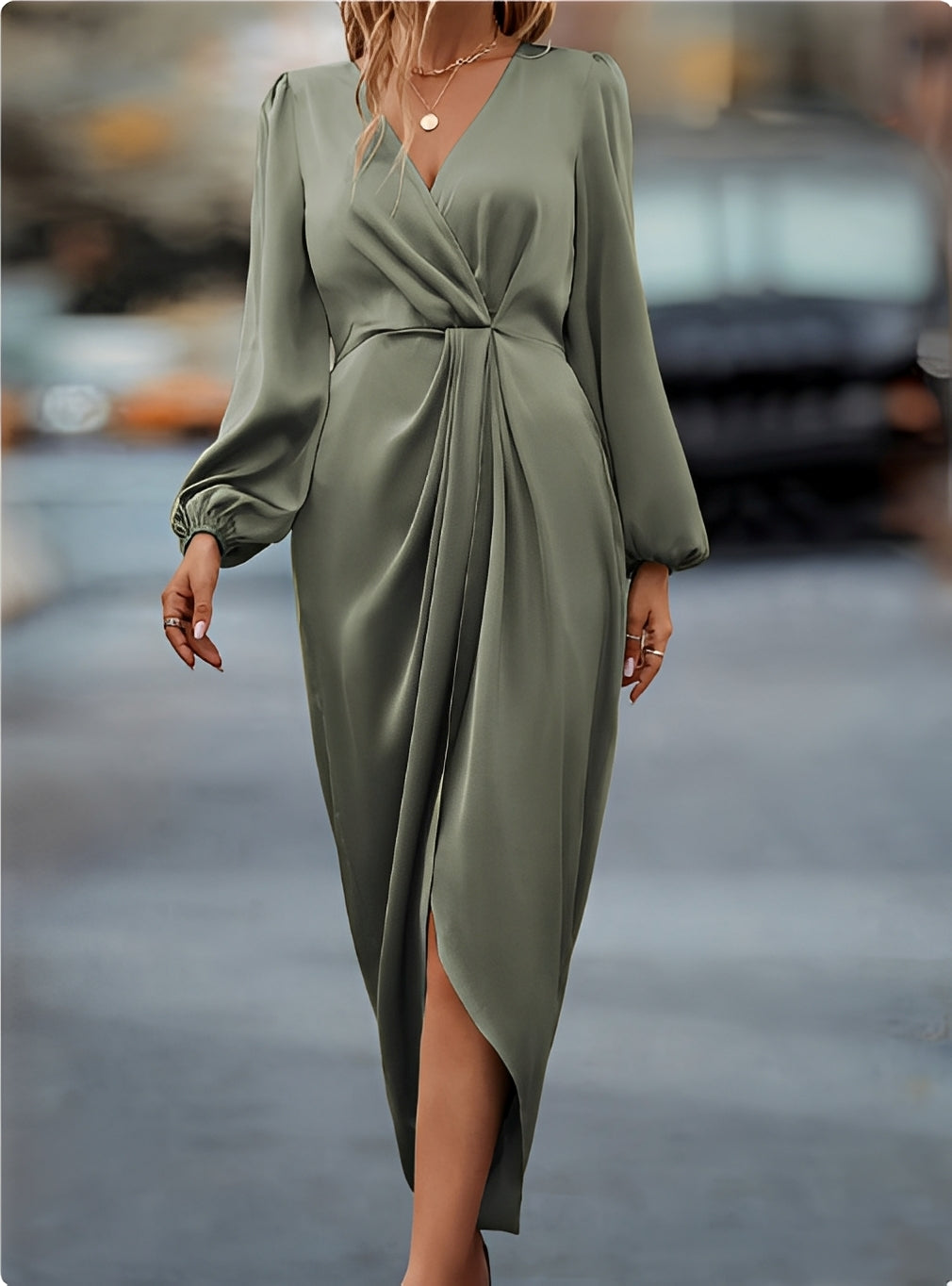 Zara - Robe midi élégante à manches longues avec fente