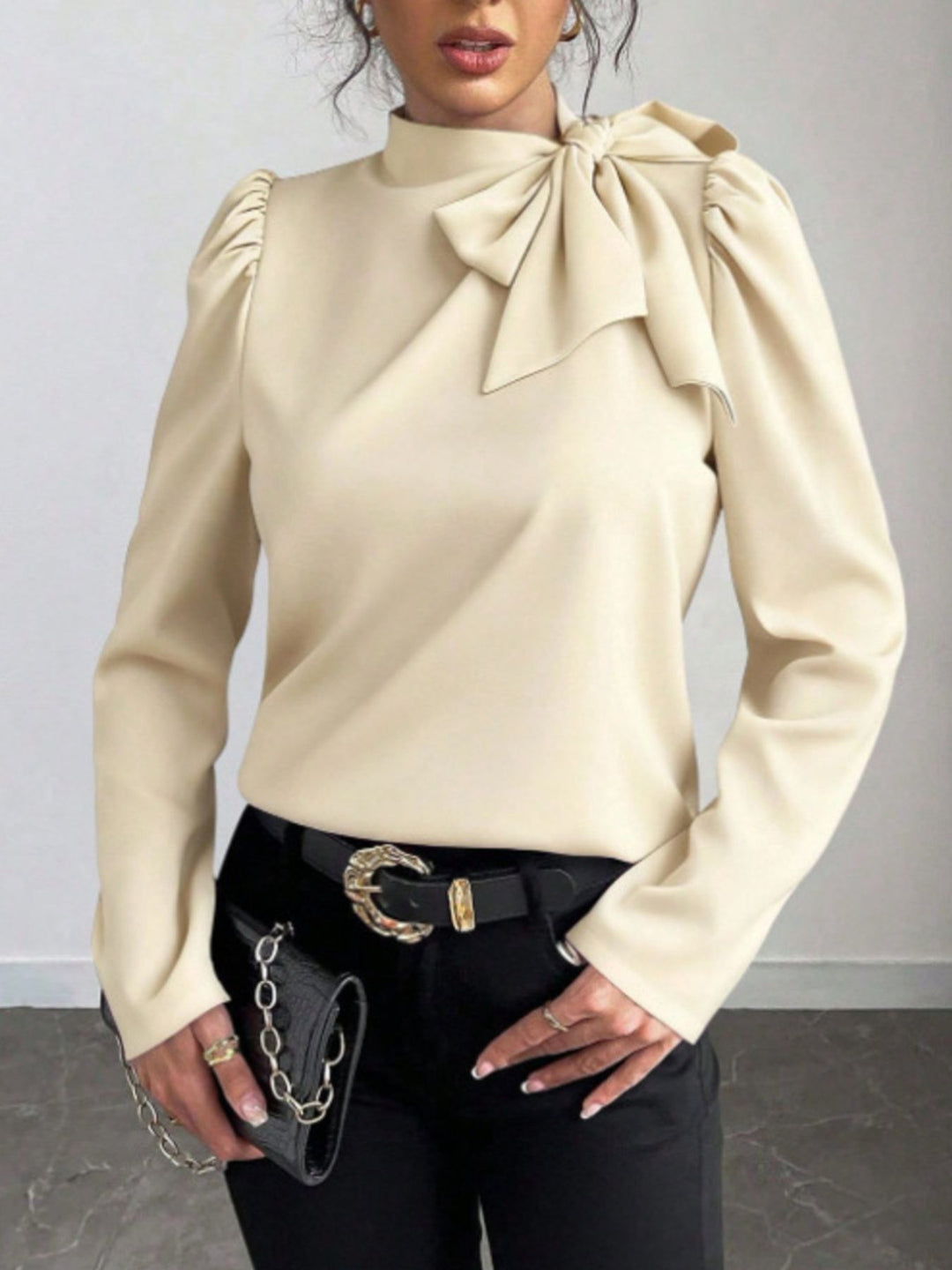 Cathleen - Blouse élégante à manches longues avec nœud