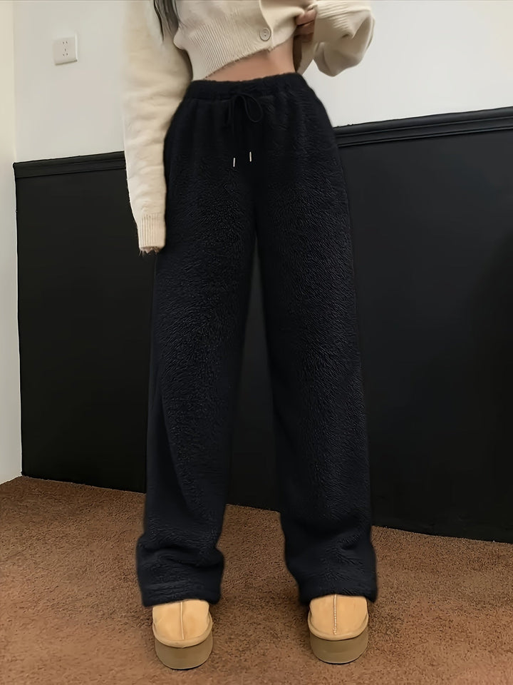 Vaneheo | Pantalon en peluche taille haute pour femmes