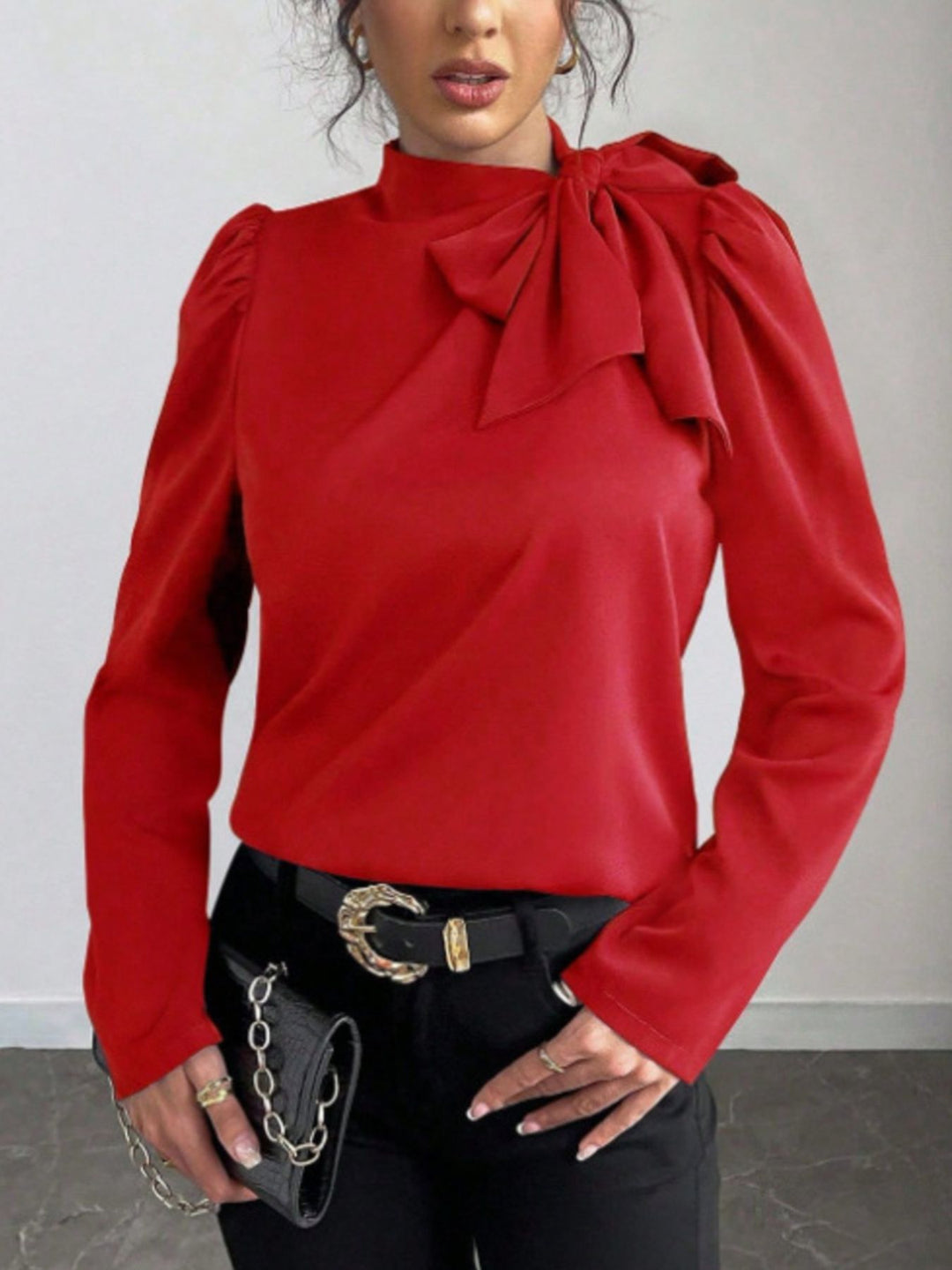 Cathleen - Blouse élégante à manches longues avec nœud
