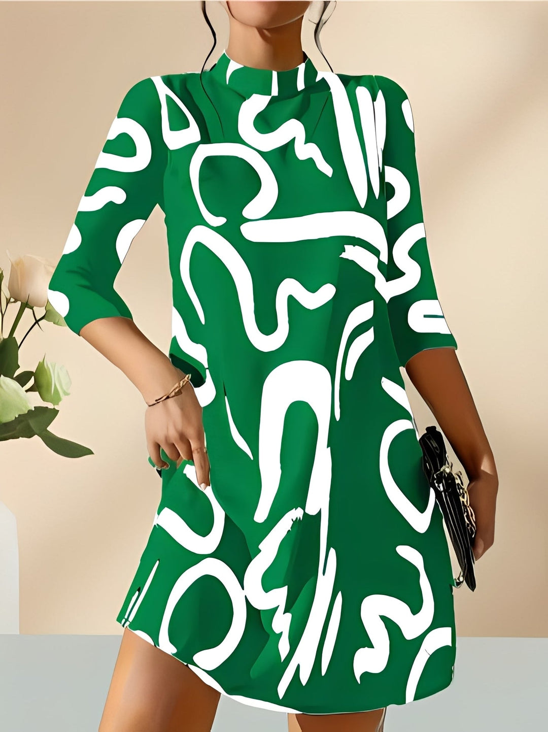 Lana - Robe élégante à imprimé abstrait avec manches mi-longues