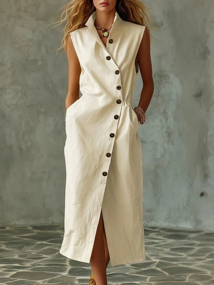 Braelyn - Robe décontractée ample sans manches à col montant et boutons