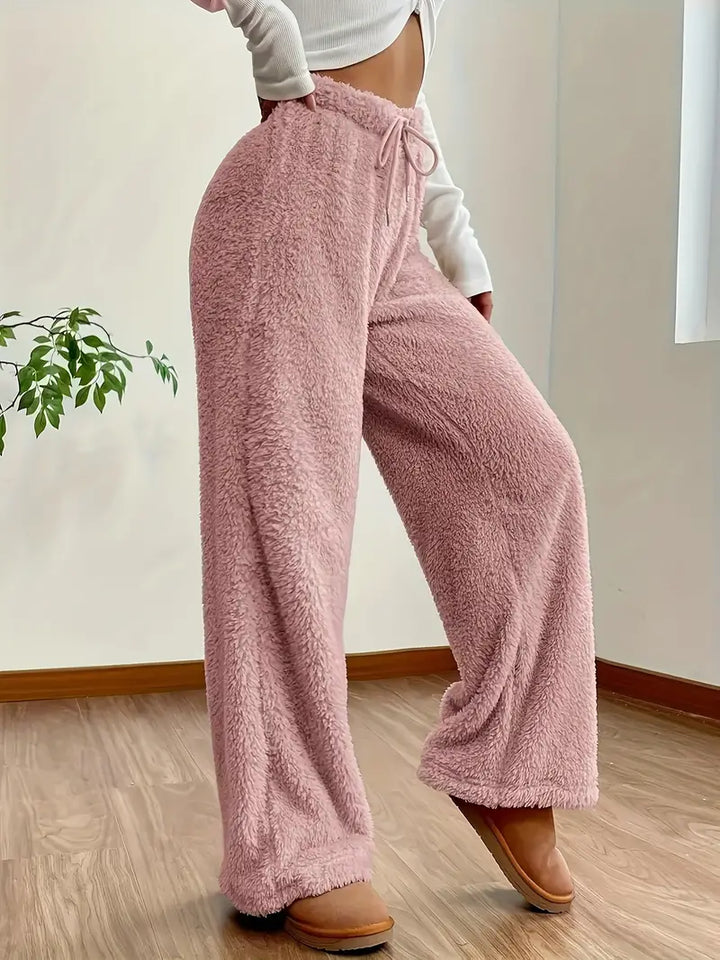 Vaneheo | Pantalon en peluche taille haute pour femmes