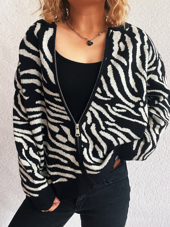 Beatrice - Cardigan chaud zippé à imprimé zèbre