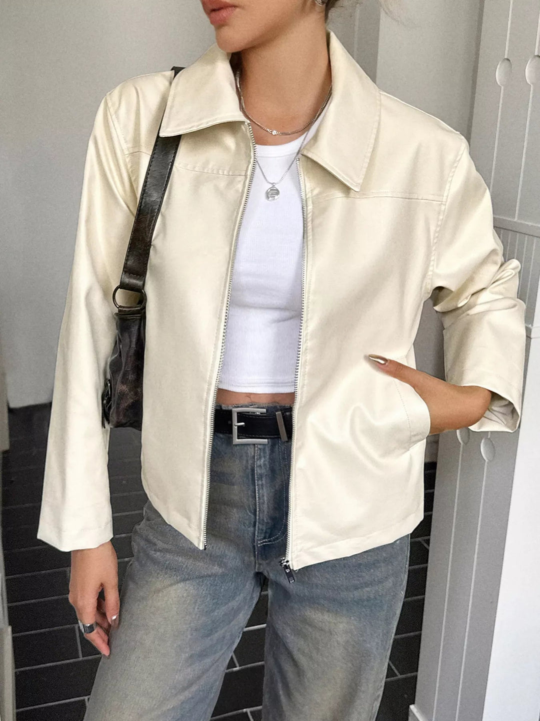 Haizea - Veste élégante zippée effet cuir