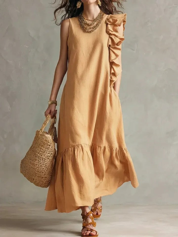 Wynette - Robe élégante sans manches à volants asymétriques