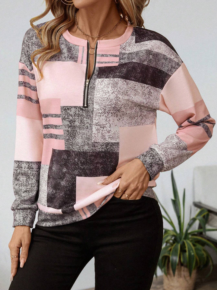 Karah - Pull Vintage Stylé avec Empiècements Colorés et Demi-Zip
