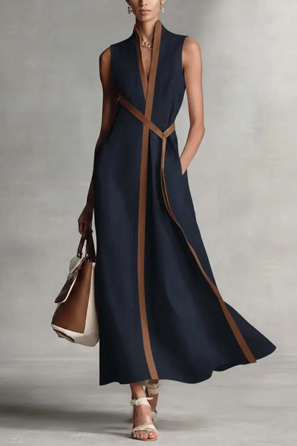 Jennifer - Robe longue ample élégante sans manches à col en V