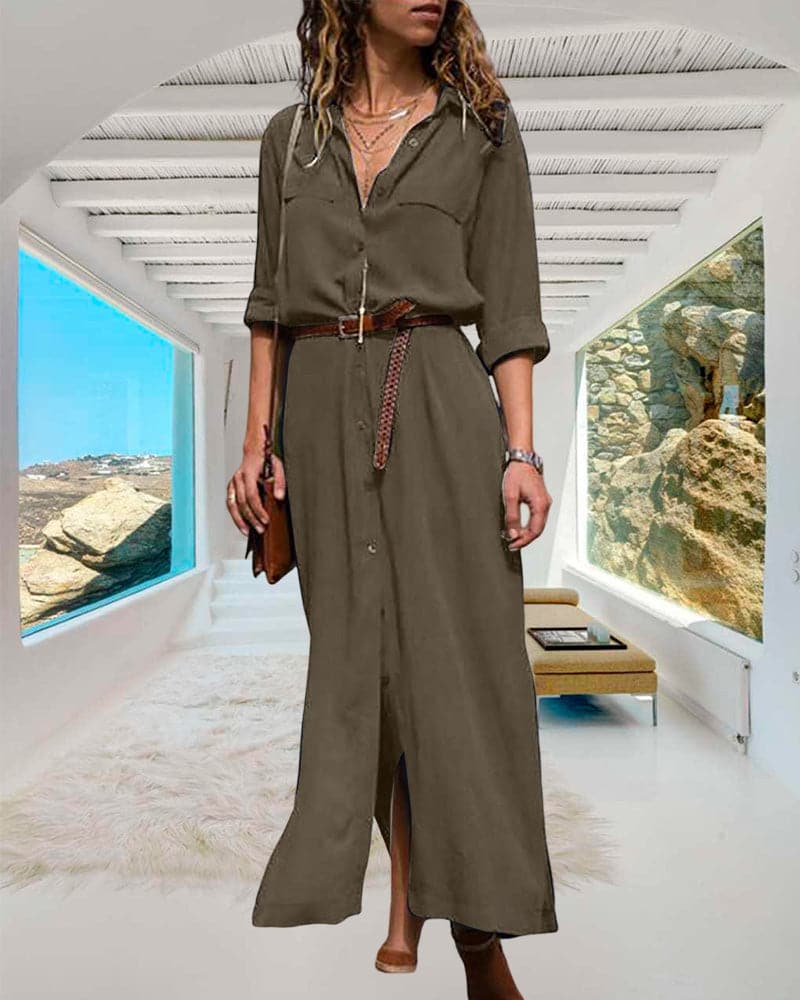 Mitsuki | Robe longue à manches longues ceinturée pour femmes