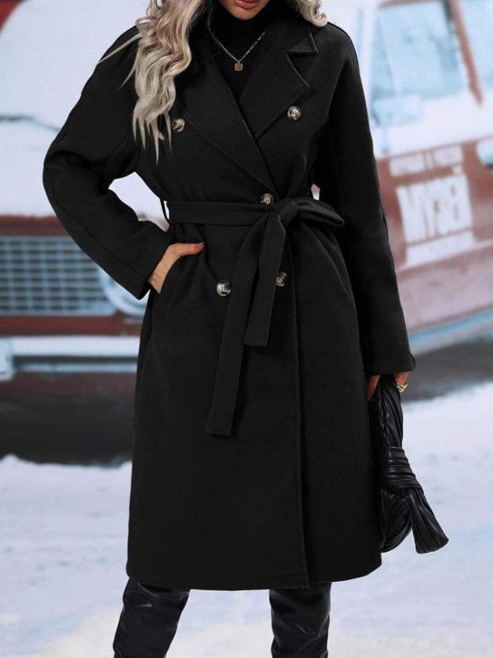 Winette - Manteau Long Élégant Croisé à Double Boutonnage avec Ceinture