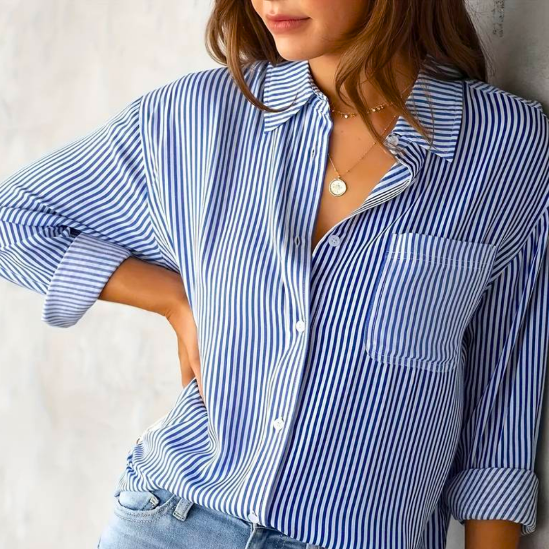 Nyanna - Blouse polo élégante à rayures boutonnée