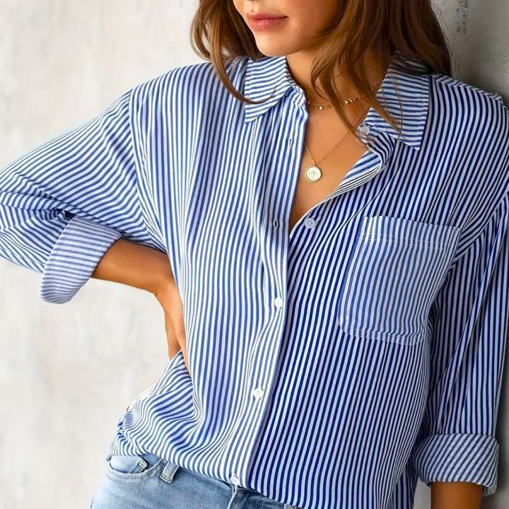 Nyanna - Blouse polo élégante à rayures boutonnée