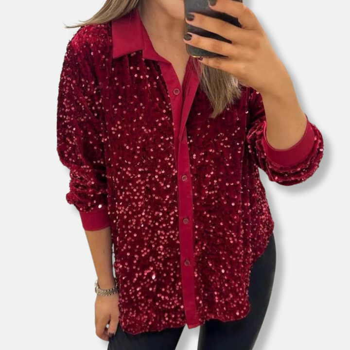 Blythe - Chemise élégante à sequins boutonnée à manches longues