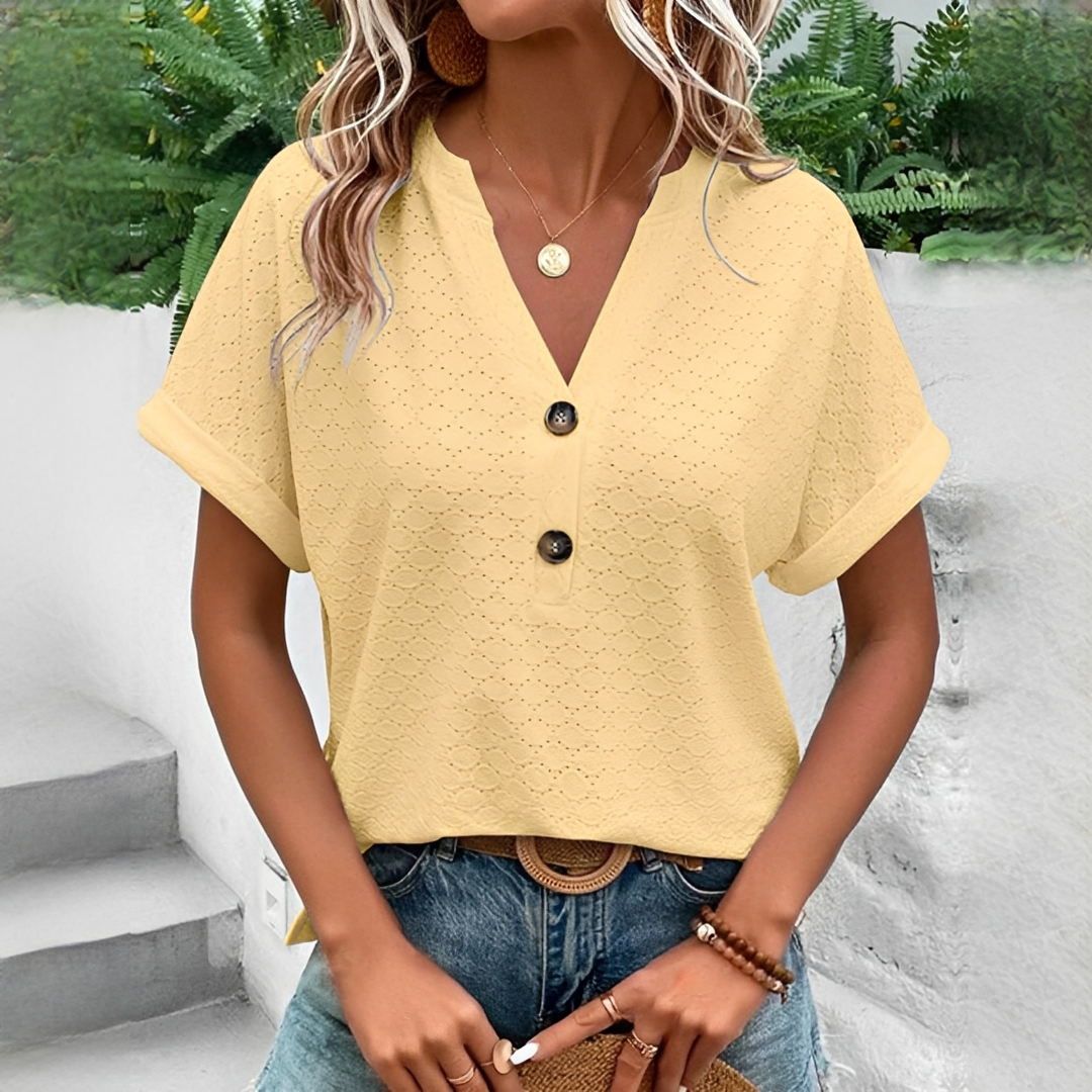 Maria - Blouse ample col V avec détails ajourés