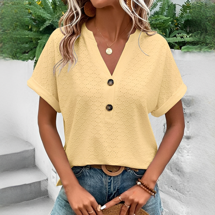 Maria - Blouse ample col V avec détails ajourés