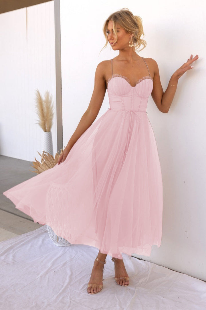 Vivian | Moderne Princesse Mousseline Jarretelles Fête Maxi Robe
