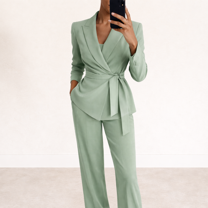 Annabelle - Ensemble élégant blazer à nouer et pantalon