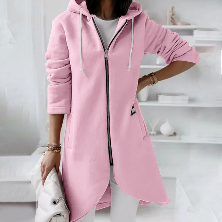 Darlene - Veste longue élégante à capuche avec fermeture zippée