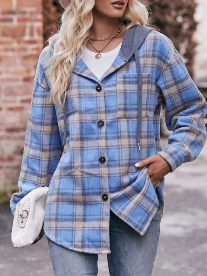 Lyraelle - Veste hoodie oversize à carreaux avec boutons