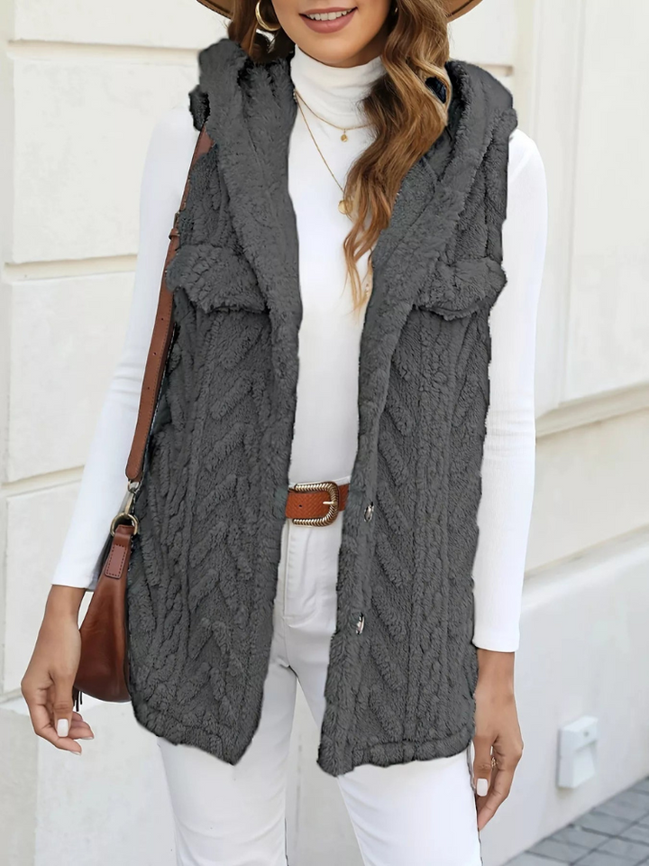 Quintina - Gilet Élégant à Capuche avec Boutons sur le Devant