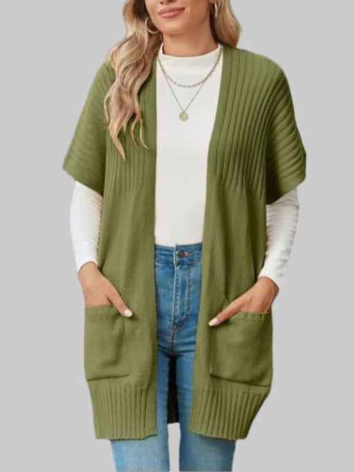 Beverlyn - Gilet cardigan tricoté ample et élégant à manches courtes ouvert sur le devant