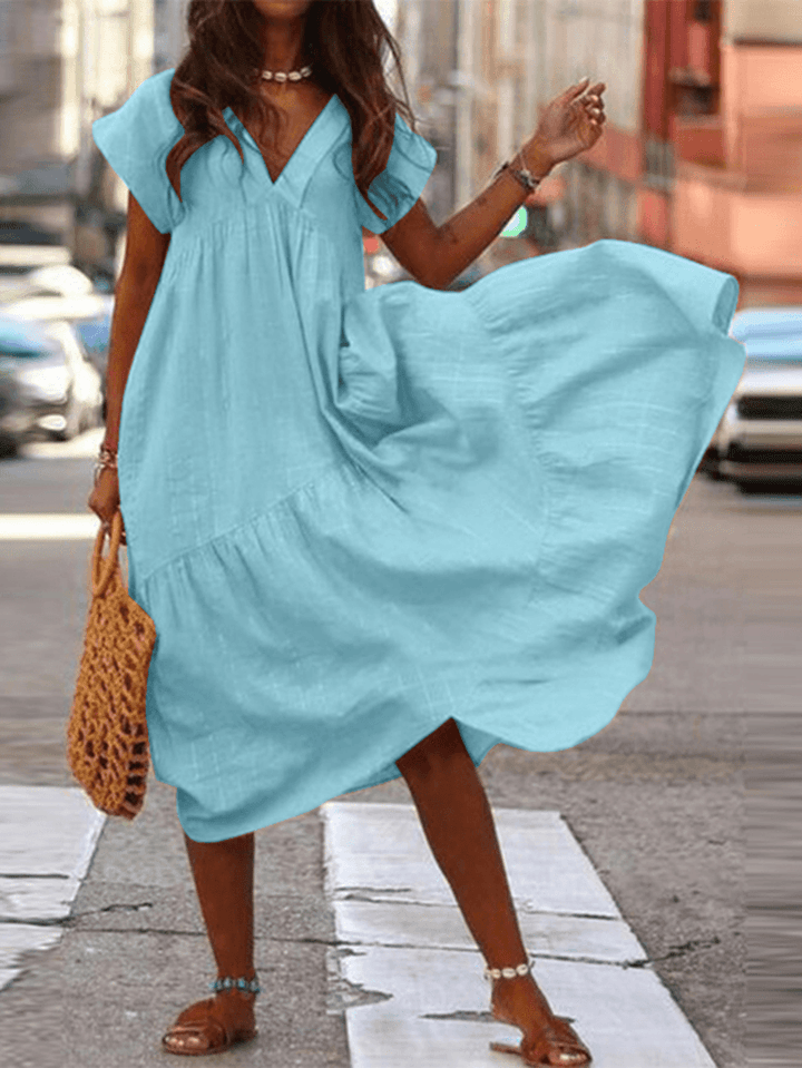 Asherah | Robe longue irrégulière à col en V pour femmes