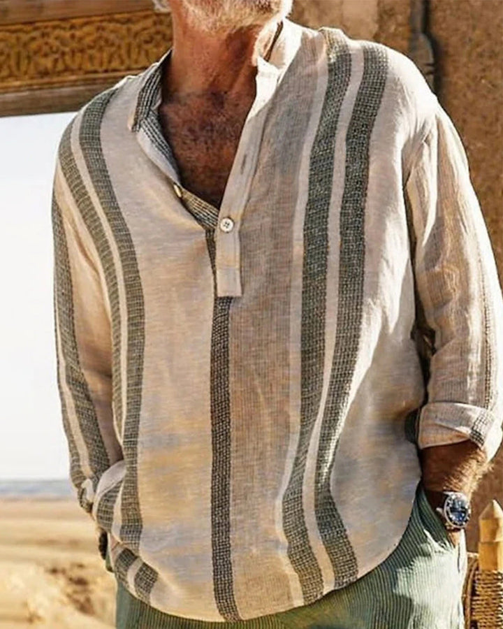 Naseem | Chemise en lin pour hommes avec rayures et col grand-père
