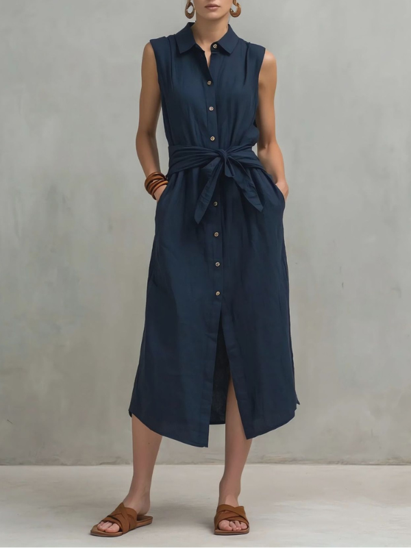 Lucie - Robe sans manches décontractée et élégante, à nouer à la taille